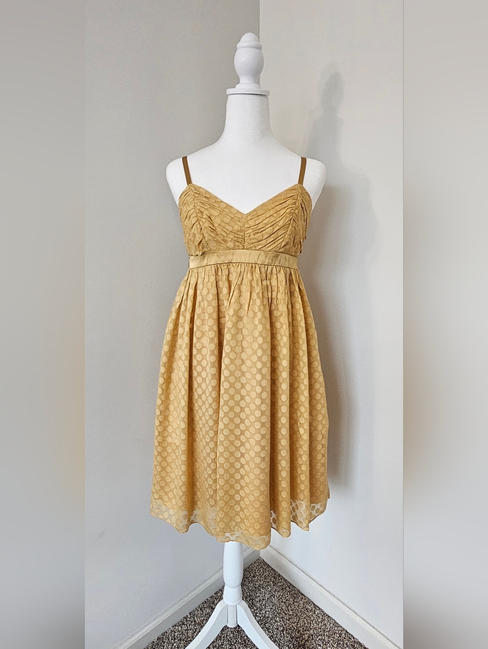 Arden B Golden Silk Yellow Polka Dot Fit-and-Flare Spaghetti Strap Dress Size S